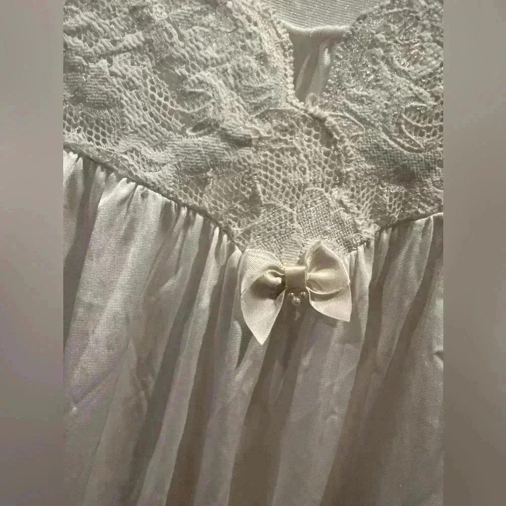 Vintage grannycore coquette ivory bow lace chemise slip dress lingerie nightie - Picture 6 of 13